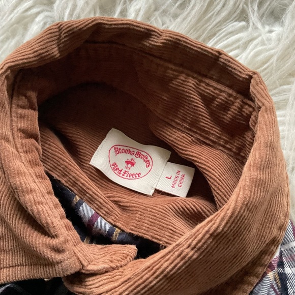 Brooks Brothers Red Fleece Plaid Shirt Corduroy Collar Pockets - Picture 3 of 6